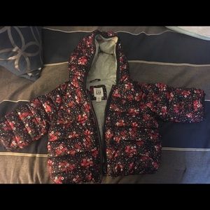 Baby gap - blue & red floral bubble hoodie jacket